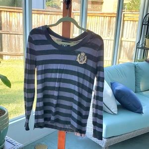 Tommy Hilfinger gray and black striped long sleeved tee.